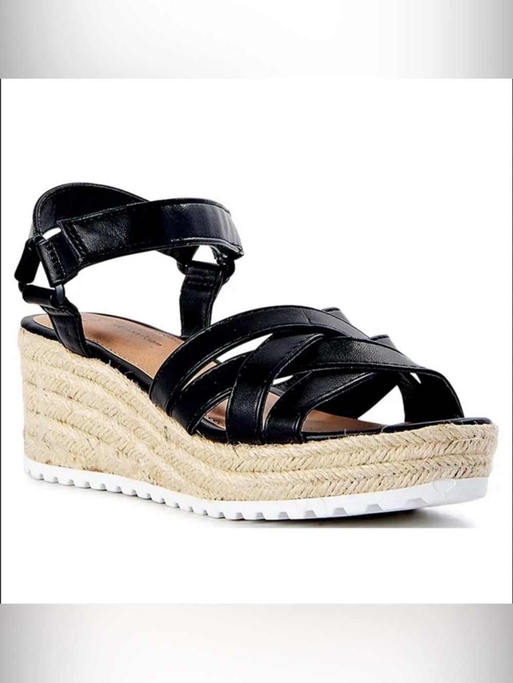 Time And Tru Black Memory Foam Wedge Heel Strappy Sandals Size 8
